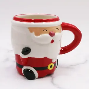EXTRAWORLD Tasse à café en céramique rouge artisanale créative professionnelle avec motif de Père Noël en relief - Cadeau de Noël pour la décoration de la maison - Product Image 6