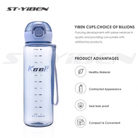 Bouteille d'eau en plastique Yiben avec marqueur de temps et échelle de mesure pour le suivi quotidien de l'hydratation et de la forme physique