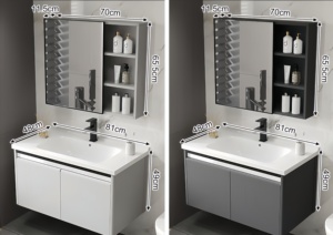 Luxurious European Modern Minimalist PVC Bathroom Vanity Smart <b>Mirror</b> Cabinet Wall-Mounted Ceramic Basin Combo Eco-Friendly - Product Image 6