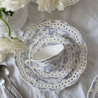 Vaisselle en céramique de qualité alimentaire en porcelaine fine, motif végétal bleu victorien français, faite à la main, assiette creuse, tasse et soucoupe, style occidental pour fête