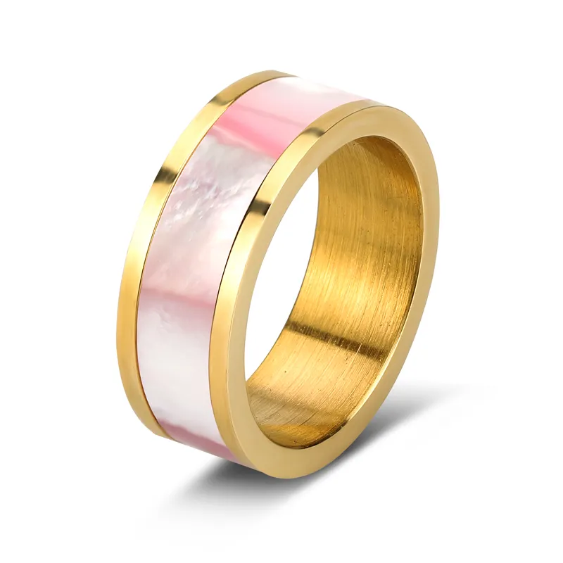 Best Selling Joyas Acero Inoxidable Bridal Wedding Rings Women with Pink Shell