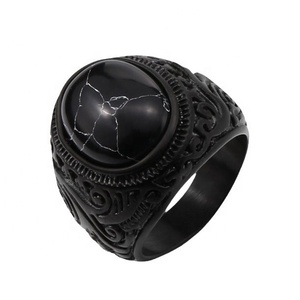 Bague Chevalière Vintage en Acier Inoxydable 316 avec Onyx Noir pour Homme, Finition Antique, Gravure Filigrane, Style Punk Audacieux et Sombre - Product Image 3