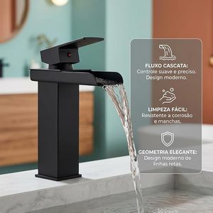 Grifo de Baño Monomando Cascada para Lavabo de Encimera, Acero Inoxidable, Negro Mate - Product Image 2