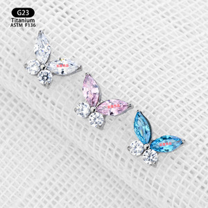 Yunnique – boucles d'oreilles papillon en alliage de titane, incrustation de Zircon de 7.1mm, pour piercing à l'oreille, bijoux, cadeau - Product Image 2