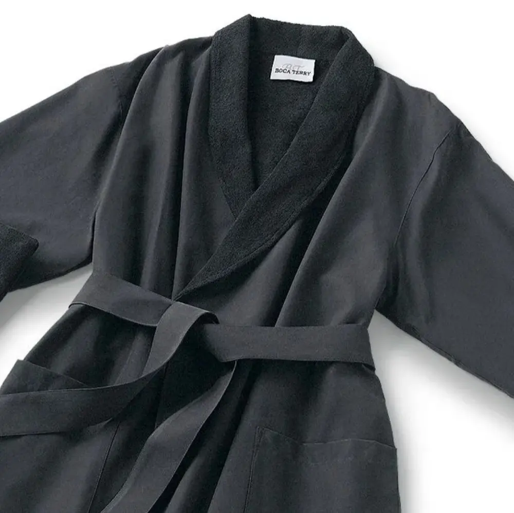 Best black cotton robe hooded embroidery bathrobe terry toweling luxurious robes