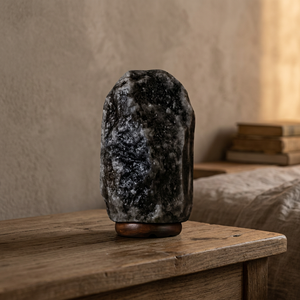 Lámpara de Sal Mineral de Primera Calidad Hecha a Mano con Base de Madera, Lámpara de Sal Gris Natural del Himalaya de Alta Calidad 2025 - Product Image 1