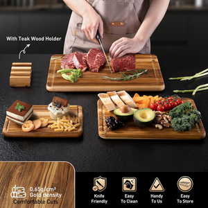 Ensemble de 3 planches à découper en bois de teck avec support pour la cuisine, non toxique, antidérapant, <span class=keywords><strong>planche</strong></span> à découper en bois pour servir des charcuteries, à placer sur l'évier - Product Image 4