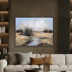Peinture murale vintage peinte à la main, paysage de rivière et d'arbres, nature morte, pour la décoration de la maison - Product Image 4