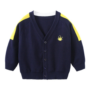 2023 automne nouveaux garçons <span class=keywords><strong>Cardigan</strong></span> à la mode couleur unie une pièce coton pull bouton rayure mignon enfants vêtements livraison directe - Product Image 5
