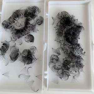 Pestañas Postizas Pre-fabricadas de Tallo Corto, 8D 9D 10D, 0.05mm 0.07mm, PBT Coreano, Negro Oscuro, Ultraligeras, Hechas a Mano, Suaves - Product Image 2