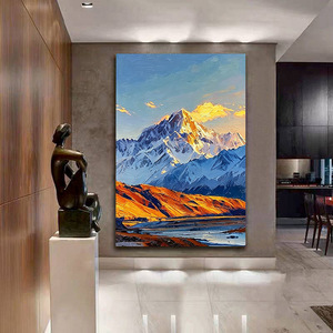 Peinture à l'huile peinte à la main, paysage de montagnes dorées, art moderne minimaliste, décoration murale pour salon, fond de canapé, sans cadre - Product Image 1