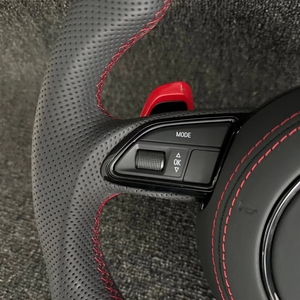 Volant en cuir véritable avec surpiqûres rouges de luxe personnalisées, en fibre de carbone véritable, pour A3 A4L A5 A6L A7 A8 Q5 Q7 Q8 <span class=keywords><strong>TT</strong></span> R8 - Product Image 3
