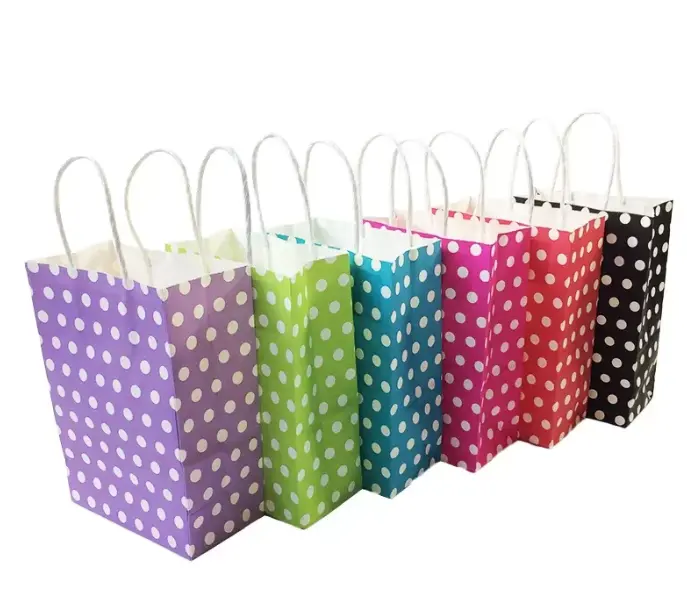 Custom Fashionable polka dot christmas drawstring candy tree storage gift bag wine kraft paper bag for christmas