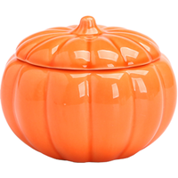 LTC63 Ornements créatifs pour l'artisanat d'intérieur Pots à bougie vides en céramique uniques et personnalisés en forme de citrouille orange avec couvercle