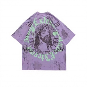 เสื้อยืดผู้ชายสไตล์อเมริกันเรโทรลายกราฟฟิตี พิมพ์โลโก้ตามสั่ง ขายส่ง แขนสั้น ลุควินเทจสตรีทแวร์ ฮิปฮอป ทรงหลวม ใส่สบายสำหรับฤดูร้อน - Product Image 3