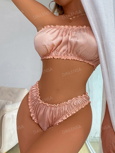 <span class=keywords><strong>Sexy</strong></span> Lingerie Satijn Nachtkleding Vrouwen Dame <span class=keywords><strong>Sexy</strong></span> Verleiding Nachtkleding 2 Stuk Beha Panty Thong Lingerie Set - Product Image 4