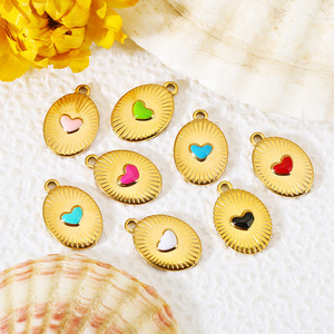 Oval Heart Pendant 18K Gold Plated Stainless Steel DIY Jewelry Accessory for <b>Bracelet</b> Necklace - Product Image 1