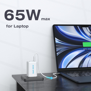 Cargador GaN de 65W PD3.0, Cargador USB C de Carga Rápida con Doble Puerto y Enchufe Universal para iPhone, <span class=keywords><strong>Samsung</strong></span>, Laptop, Cargador de Pared - Product Image 2
