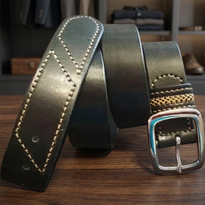 Fashionable Black Polish <b>Men's</b> Vintage Cow Hide Braided 3.8CM Width Eco Friendly Waterproof Heavy Duty Formal Steel Buckle <b>Belts</b> - Product Image 1