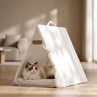 Luxuriöses Weißes Atmungsaktives Faltbares Katzenzelt-Sofa mit Atmungsaktivem Stoffbezug, Eisenrahmen und Orthopädischem Schaumstoff-Haustierbett, Komplett Abnehmbar und Rutschfest, ODM