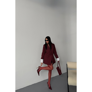 Blouson Bomber Matelassé en Satin Bordeaux pour Femme/Fille, à Bouton Unique, Motif Rayé, Poignets Ecru – Technique Broderie, Collection Automne - Product Image 2