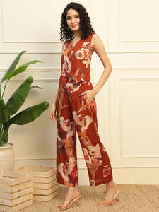 DEEBACO <b>Women's</b> Floral Co-ord Set V-Neck Sleeveless <b>Waistcoat</b> With Ankle Length <b>Trouser</b> Causal Western Wear 2 Piece Outfit - Product Image 5
