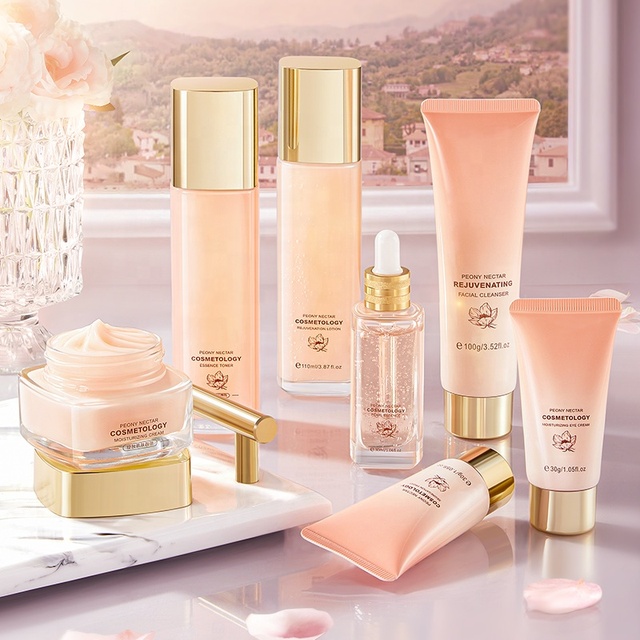 BINGJU Hydrating Moisturising Seven-Piece Skincare Set Peony Nectar Pink Facial Oil Gold White Lightening Features Oil Control