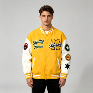 Customized Men Yellow Varsity <strong>Jacket</strong> Chenille Letter <strong>Patches</strong> Faux Leather Sleeve Streetwear Bomber <strong>Jacket</strong> Custom Varsity <strong>Jacket</strong> - Product Image 3