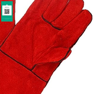 Guantes de soldadura de cuero dividido de vaca de alta calidad de Pakistán disponibles en colores rojos-Venta completa - Product Image 6