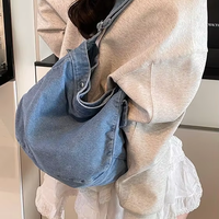Tas Selempang Denim Hobo Wanita, Tas Bahu, Tali Dapat Disesuaikan, Tas Santai Sehari-hari, Retro Vintage, Custom OEM ODM Grosir