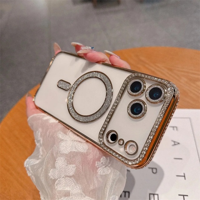 Sparkly Diamond Women Girls Magnetic Clear Glitter Case for iPhone 17 Pro Max Cute Luxury Bling Phone Cover