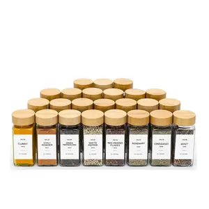 Lot de 24 boîtes de bocaux à épices en verre avec couvercle en bois, dessus en bambou, 4oz 120ml