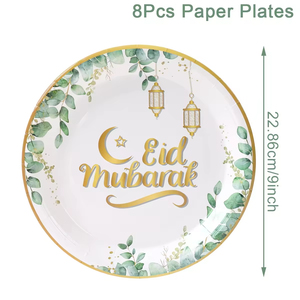 TwinBlaze Eid Mubarak Set Peralatan Makan Sekali Pakai 40-Piece, Piring Kertas Ramadan, Gelas, Serbet, Dekorasi Meja untuk Pesta - Product Image 3