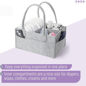 Grand panier de rangement en feutre pour couches de bébé, bac de rangement pour chambre de bébé et organisateur de voiture avec poignée, organisateur de table à langer - Product Image 5