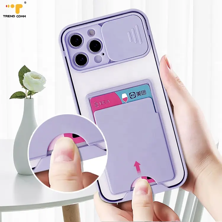 for Iphone 14 13 12 11Pro case slide camera lens protection card slot holder 2 in 1 TPU mobile phone cover for phone For Samsung