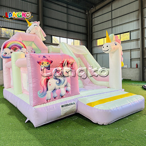Château gonflable commercial Hupfburg Einhorn rose avec toboggan pour enfants - Product Image 5
