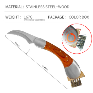 Manche en bois professionnel en acier inoxydable <span class=keywords><strong>camping</strong></span> coupe champignon truffe champignon couteau avec brosse - Product Image 4