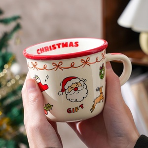 かわいいサンタクロースのセラミックマグカップ、クリスマス用の取っ手付きミルクカップ、朝食、コーヒー、ジュース用、お子様や家族へのお祝いのホリデーギフト - Product Image 4