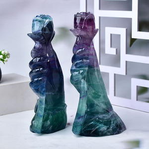 Wholesale Healing Hand Carved Natural Colorful Fluorite Hand Holding Rose <b>Crystal</b> Figurine for Home Decor - Product Image 1