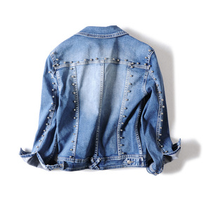 Vente en gros sur mesure Jean long pour femmes Punk Denim longueur régulière rivet ado <span class=keywords><strong>Veste</strong></span> en jean uni - Product Image 3