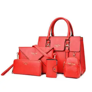 wholesale cheap designer 5 piece set pu leather tote bag handbag with custom logo