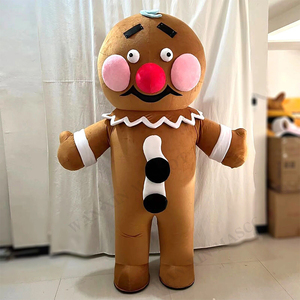 Venta caliente <span class=keywords><strong>Gingerbread</strong></span> <span class=keywords><strong>Man</strong></span> personaje de dibujos animados mascota disfraz conjunto pastel de chocolate inflable felpa adulto mascota disfraz - Product Image 2