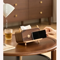 Boîte à mouchoirs en bois massif de noyer noir, mignonne et créative, pour salon, table basse, support de téléphone en bois