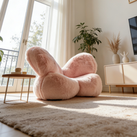 Fauteuil lounge moderne de luxe rose en forme de papillon, fauteuil moelleux en velours doux, siège d'appoint confortable, mobilier de chambre à coucher