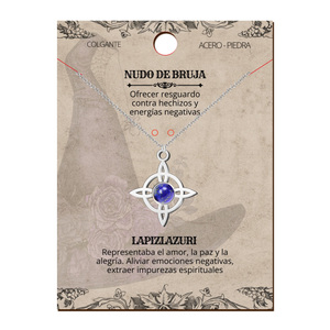 Ciondolo con nodo della strega in acciaio inossidabile con lapislazzuli portafortuna e protezione amuleto collana Unisex catena a maglie minimalista - Product Image 2