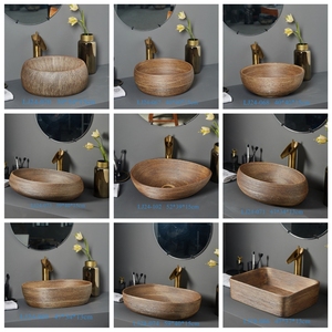 Lavabo de salle de bain en céramique LJ24-066-074, lavabo ovale, couleur <span class=keywords><strong>bois</strong></span> grainé, lavabo rétro de salle de bain - Product Image 6