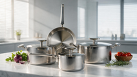 Nouvel ensemble de batterie de cuisine verticale en acier inoxydable avec casseroles et poêles, couvercles en verre, compatible four et lave-vaisselle, écologique