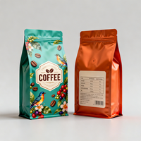 Sac à café à fond plat imprimé sur mesure 500g, finition mate, pochette avec valve de dégazage, fermeture éclair, emballage alimentaire de qualité alimentaire