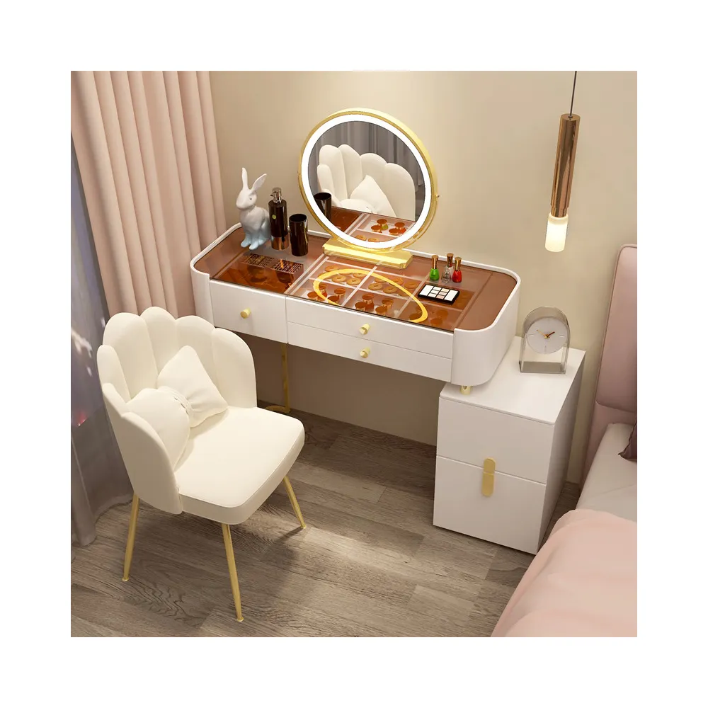 Роскошный современный туалетный столик для спальни макияж туалетный столик белый со светодиодным зеркалом туалетный столик мебель для спальни
