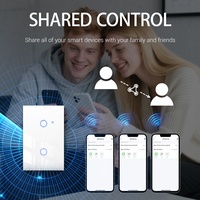 Saklar lampu Panel kaca 2 Gang, saklar cerdas sentuh dinding WiFi 2.4GHz banyak kontrol, hitam putih